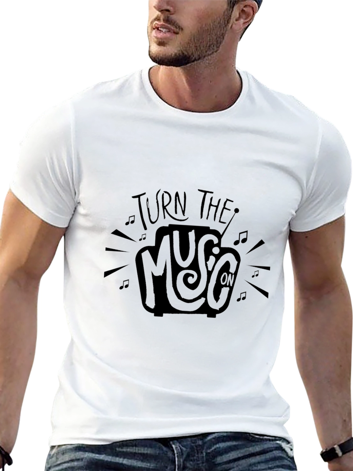 Turn the Music On Black Graphic Tee