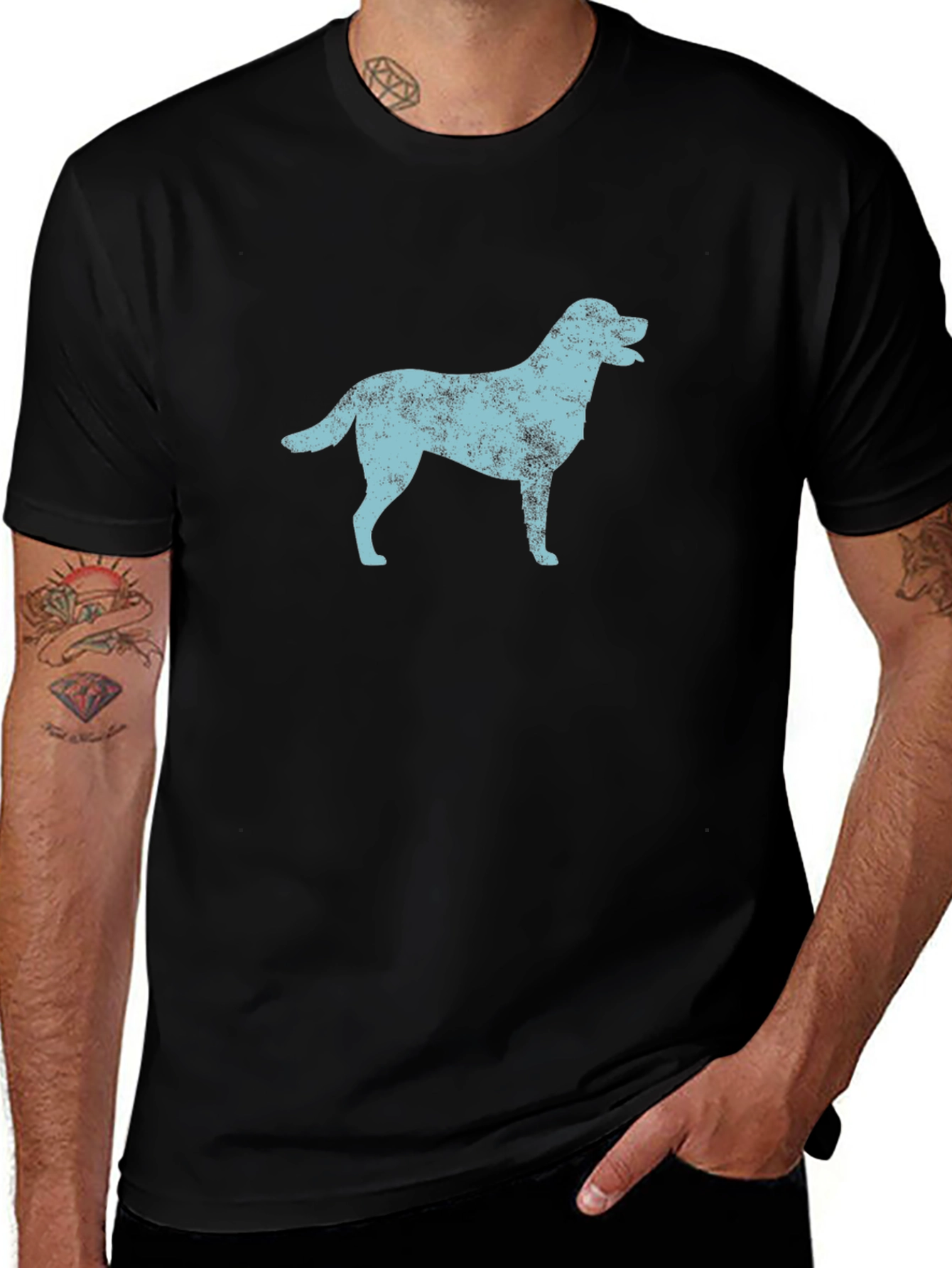 Distressed Dog Graphic Black T-Shirt