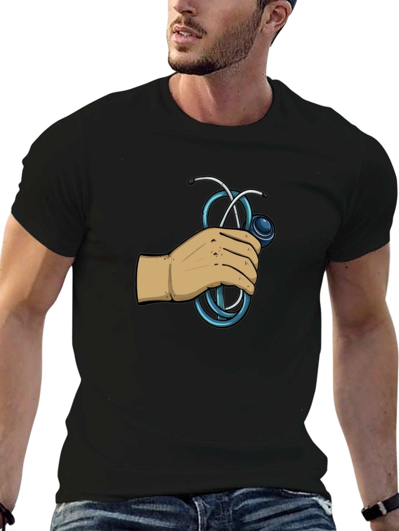 Doctor Stethoscope Graphic Black T-Shirt