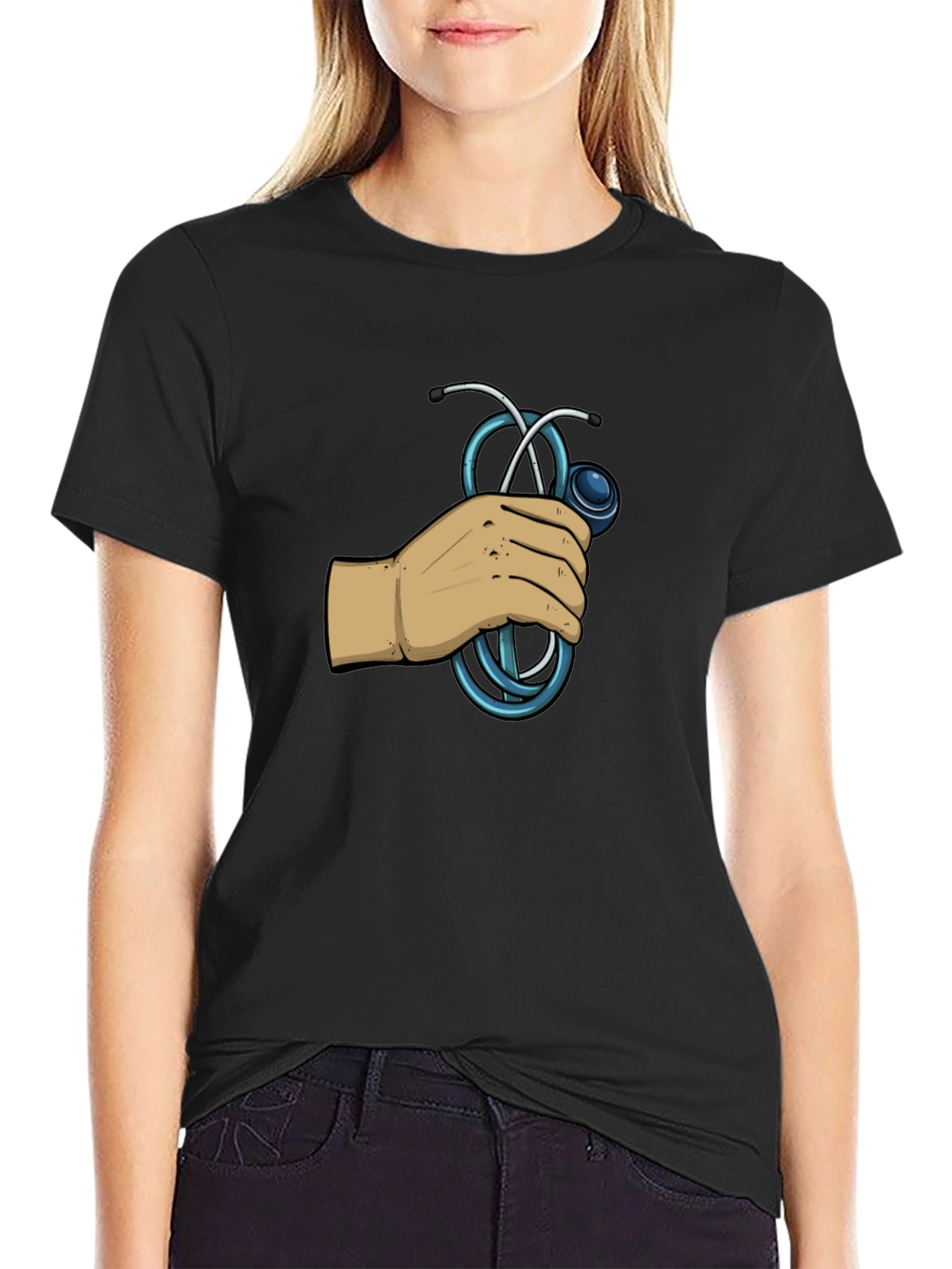 Doctor Stethoscope Graphic Black T-Shirt
