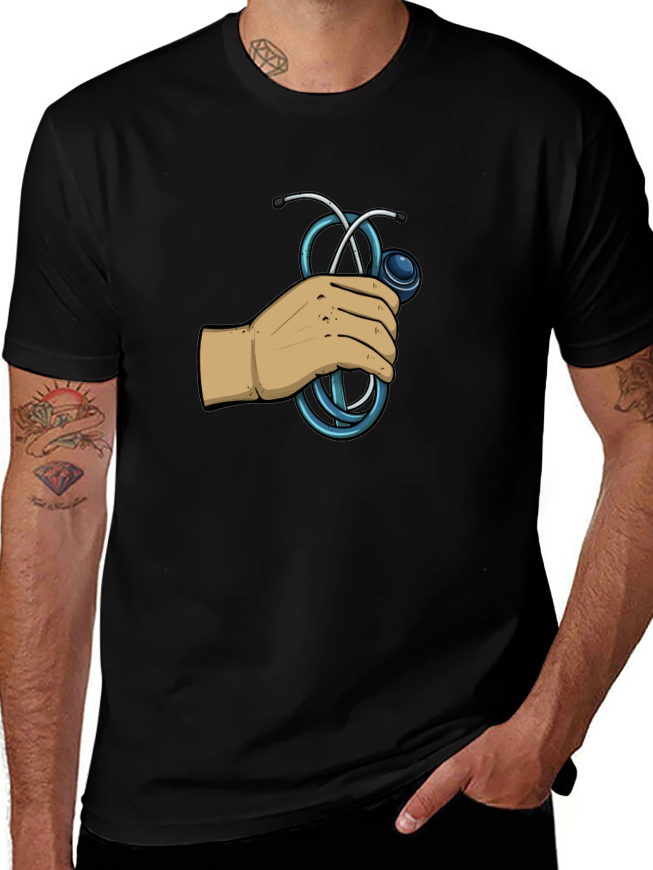 Doctor Stethoscope Graphic Black T-Shirt
