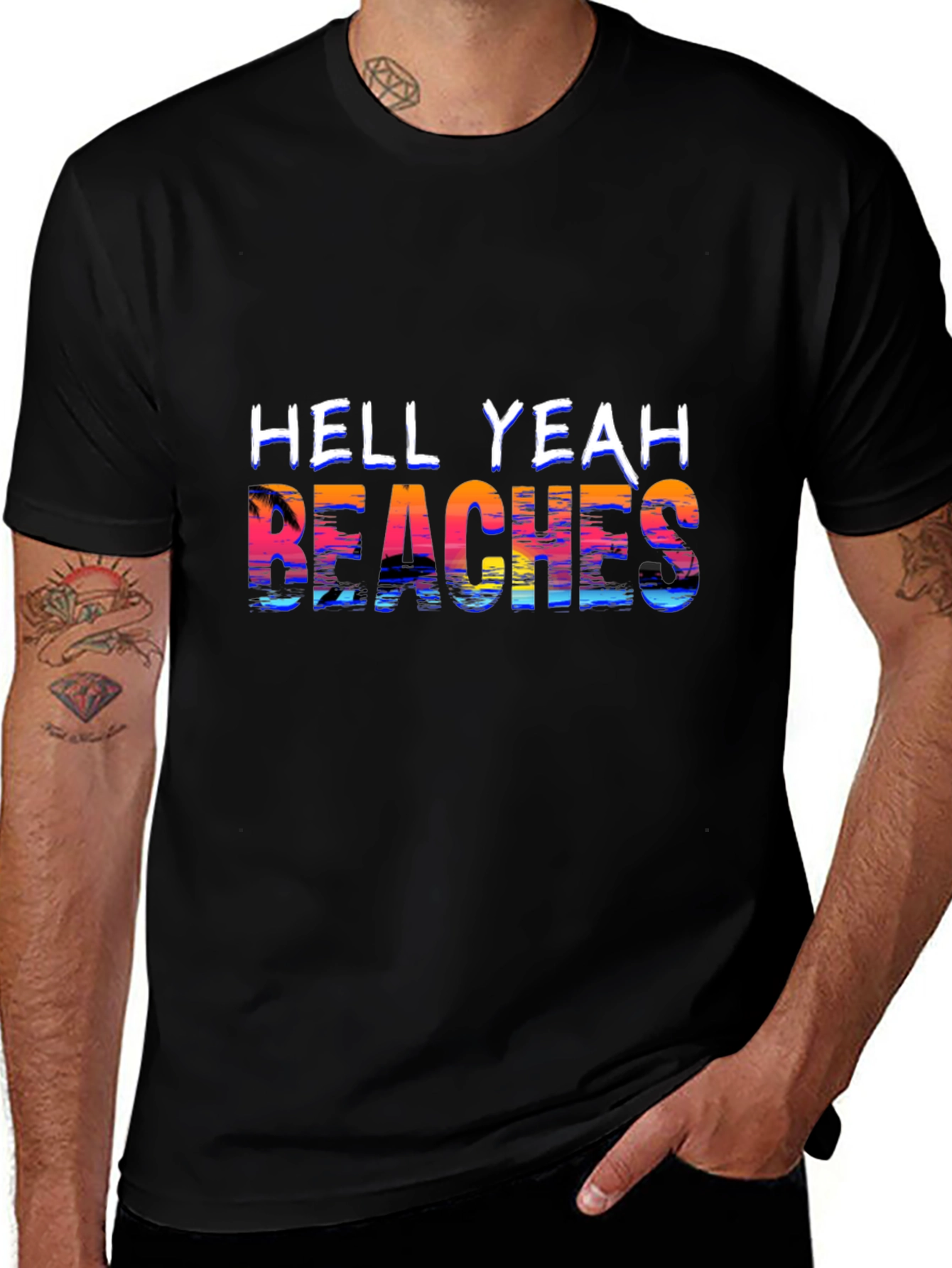 Hell Yeah Beaches T-Shirt - Tropical Sunset Design