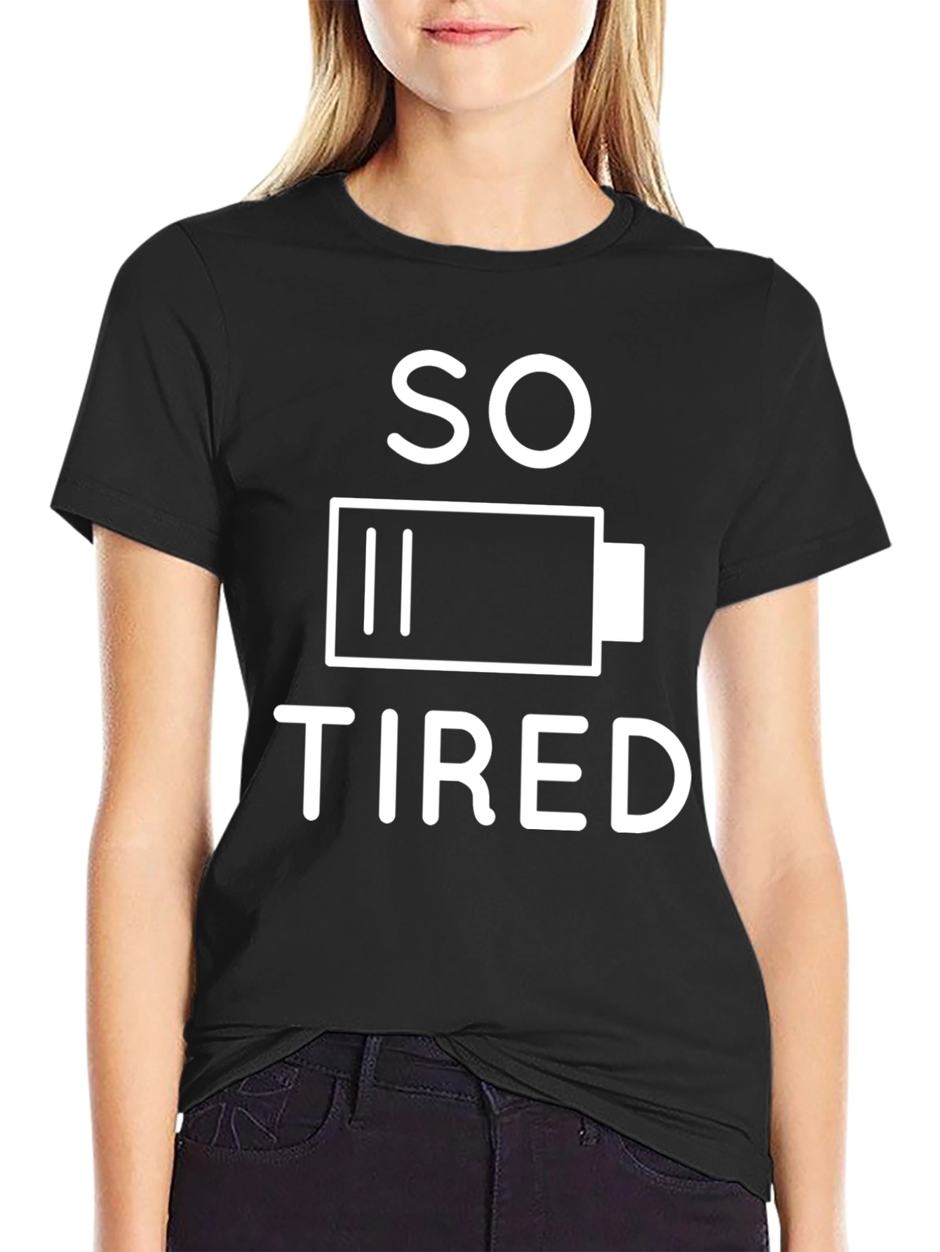 So Tired Graphic Tee - Black Cotton T-Shirt