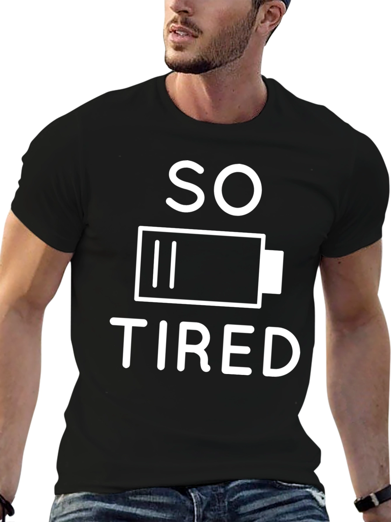 So Tired Graphic Tee - Black Cotton T-Shirt