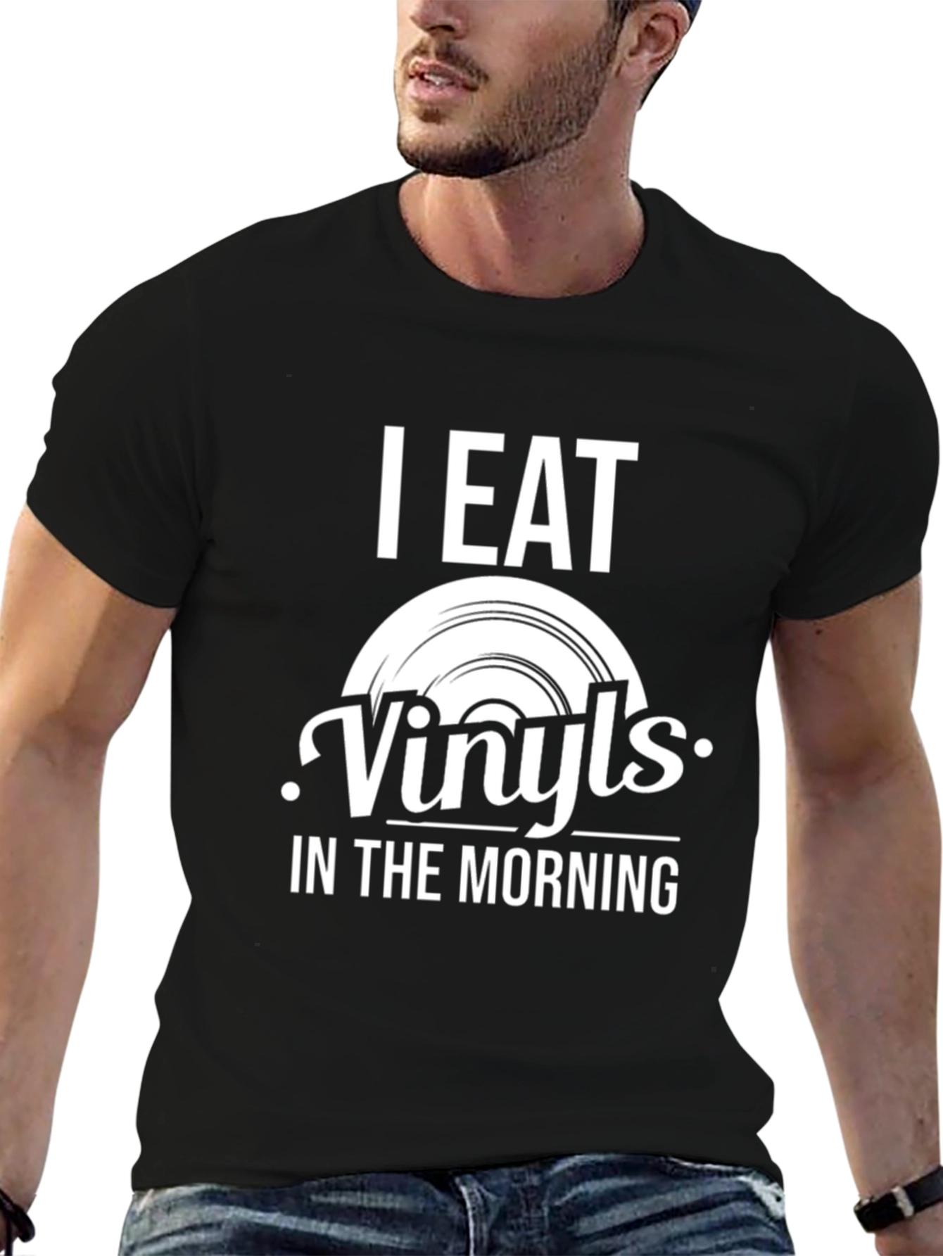 I Eat Vinyls in the Morning Black T-Shirt