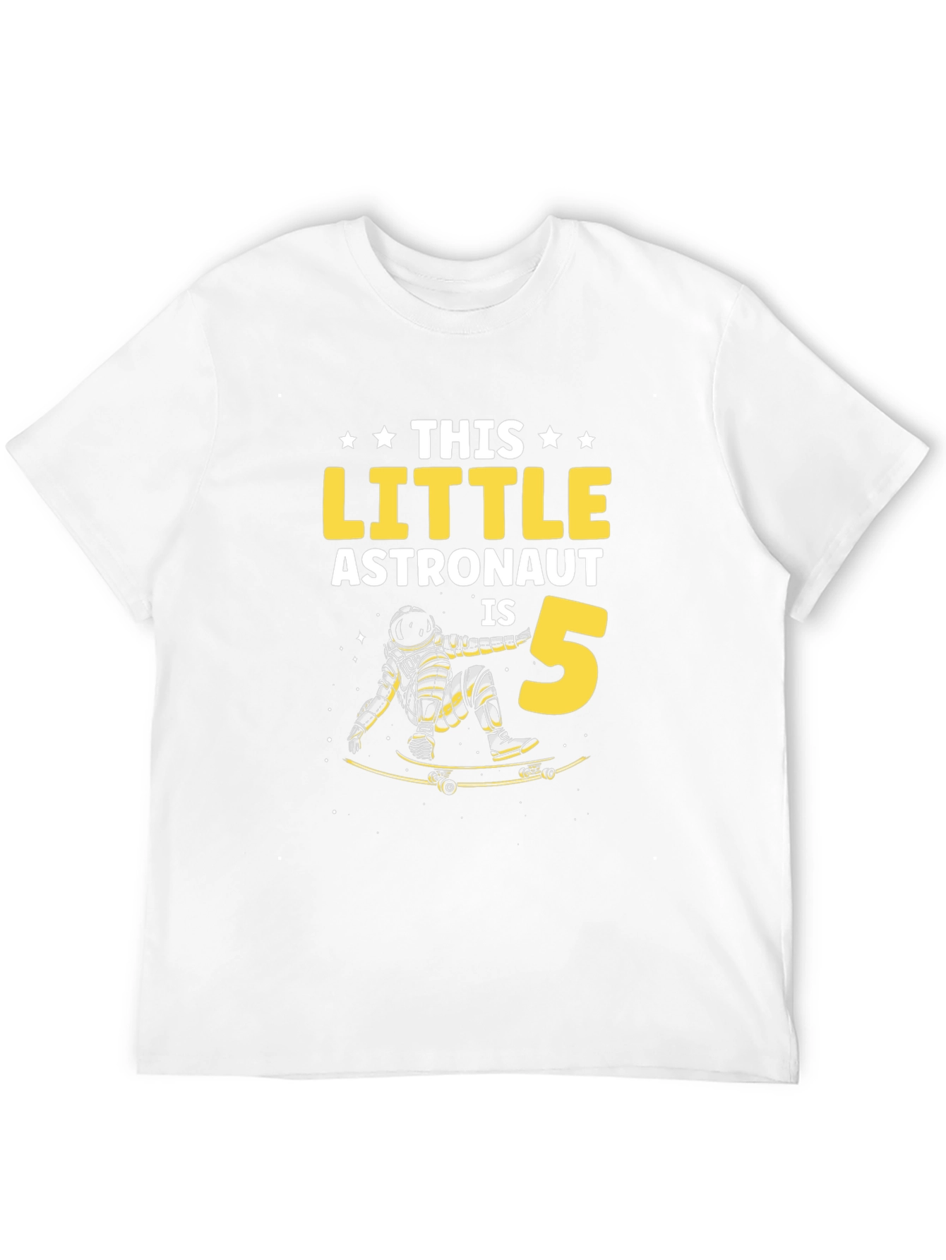 Little Astronaut 5th Birthday T-Shirt - Space Skateboard