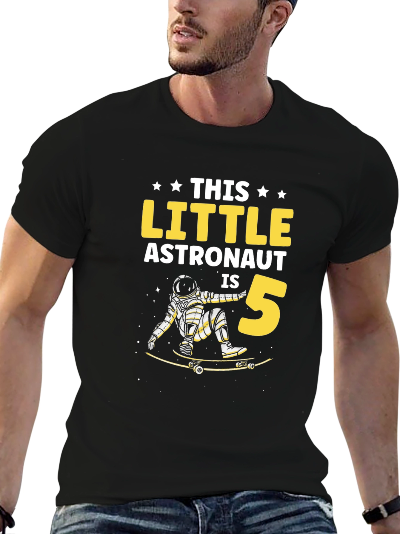 Little Astronaut 5th Birthday T-Shirt - Space Skateboard
