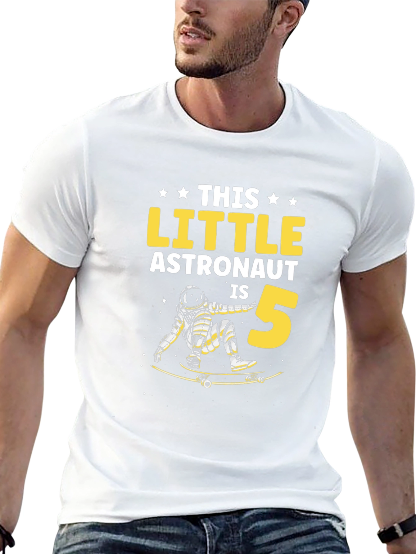 Little Astronaut 5th Birthday T-Shirt - Space Skateboard