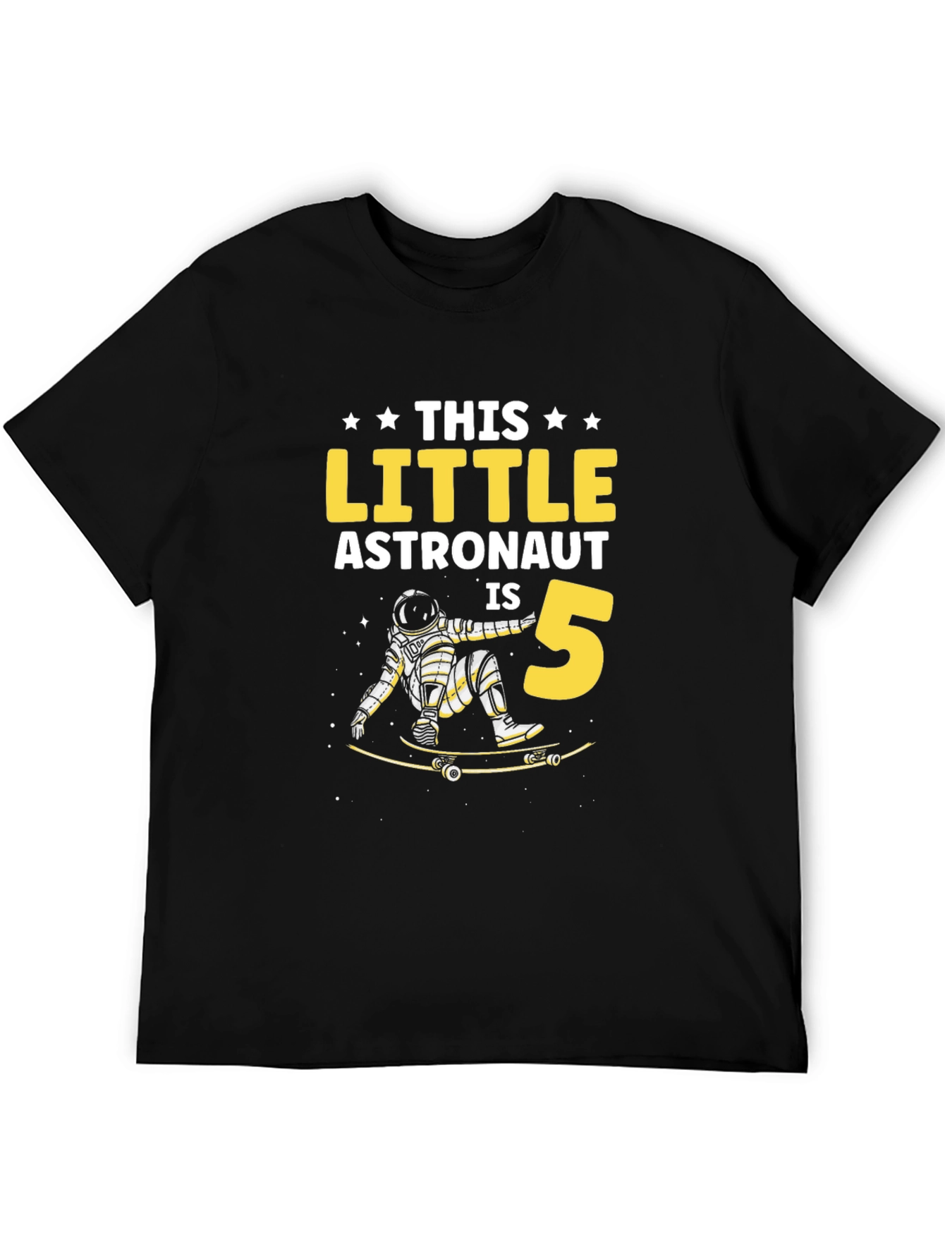 Little Astronaut 5th Birthday T-Shirt - Space Skateboard