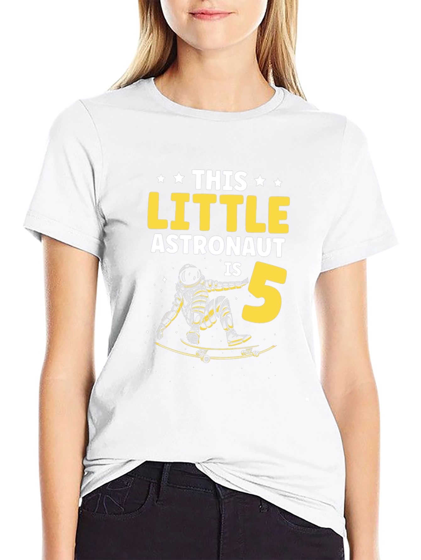 Little Astronaut 5th Birthday T-Shirt - Space Skateboard