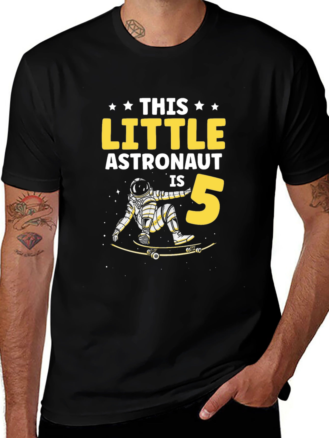 Little Astronaut 5th Birthday T-Shirt - Space Skateboard