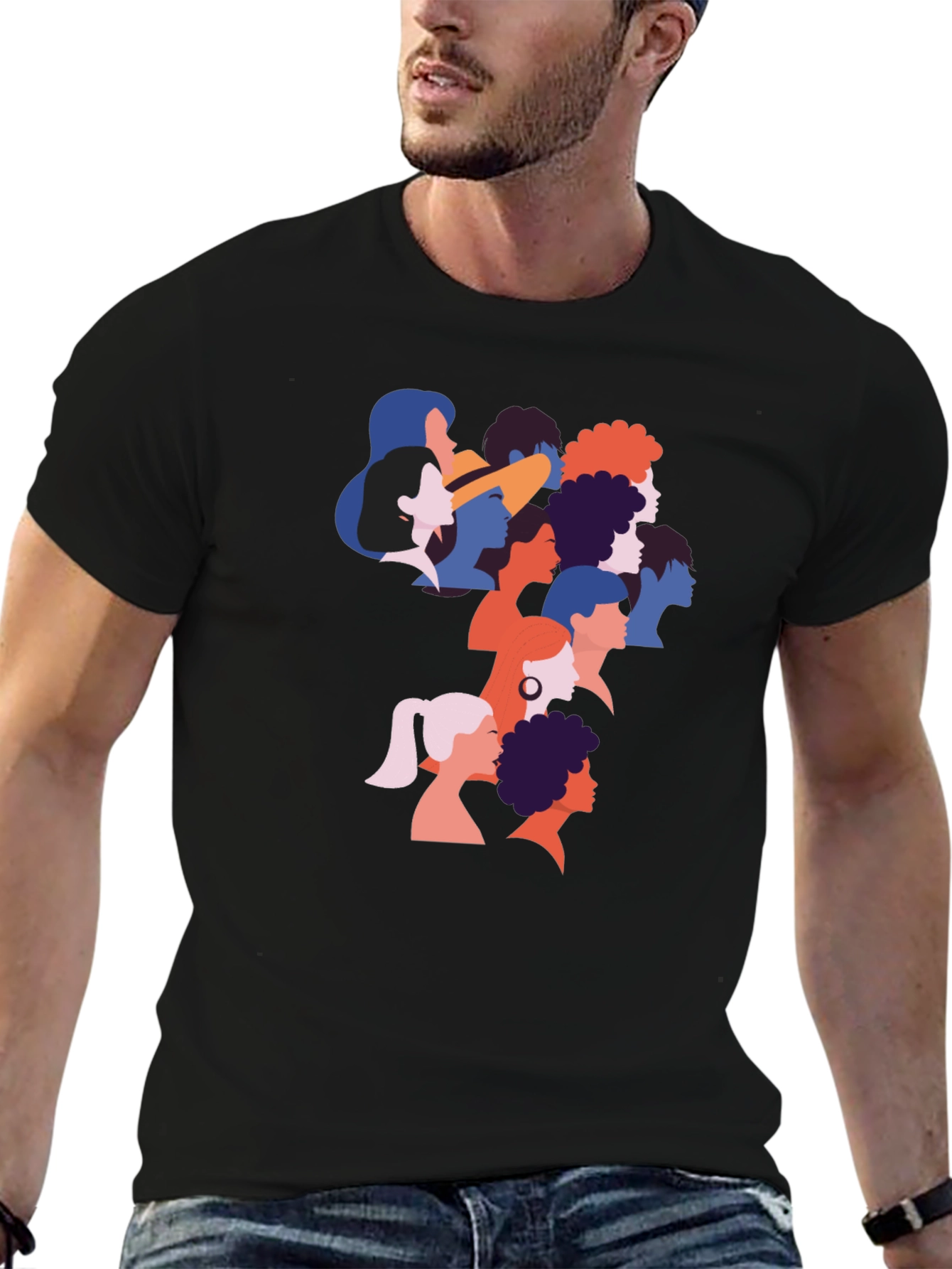 Diverse Faces Graphic T-Shirt - Black