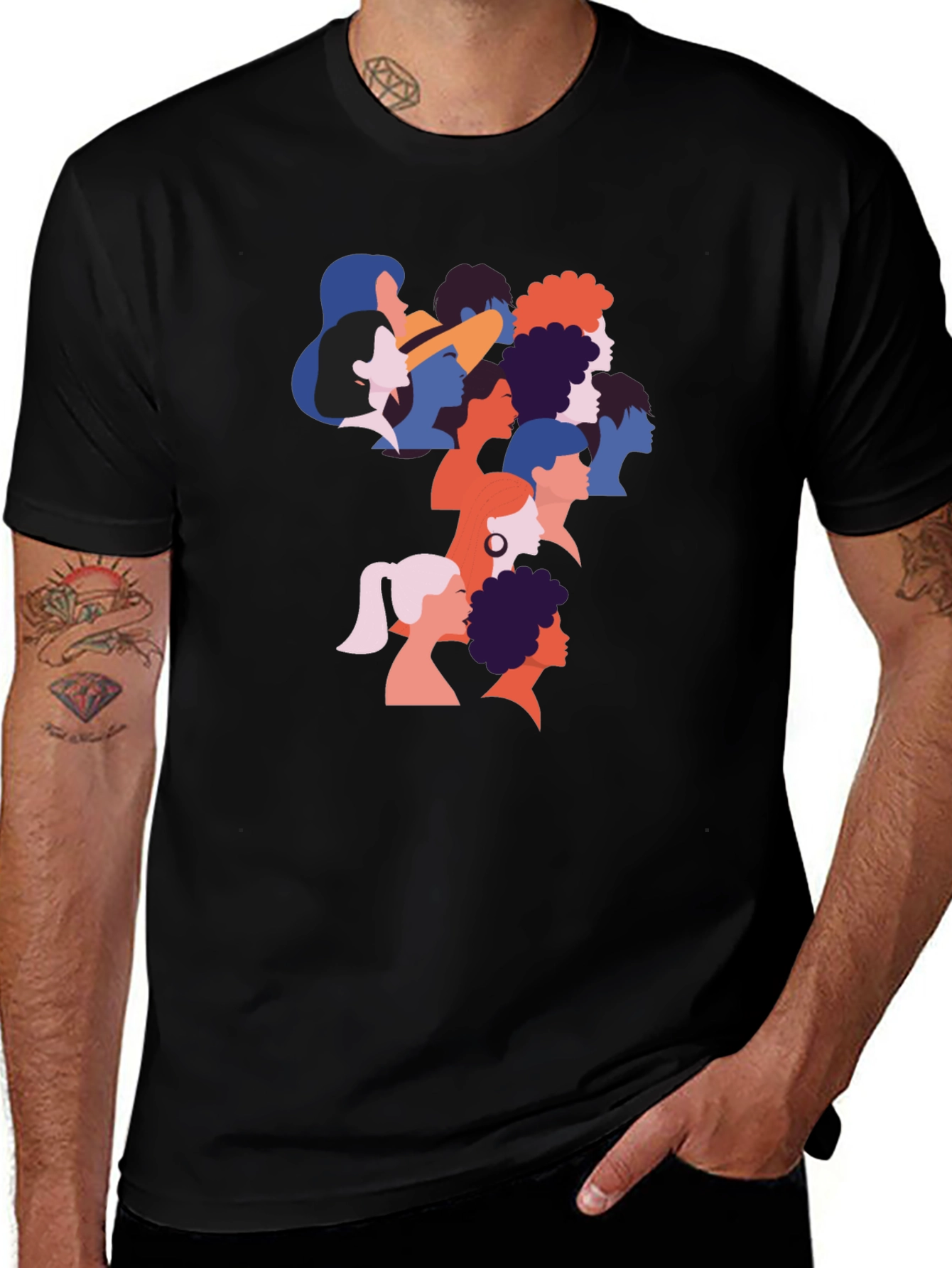 Diverse Faces Graphic T-Shirt - Black