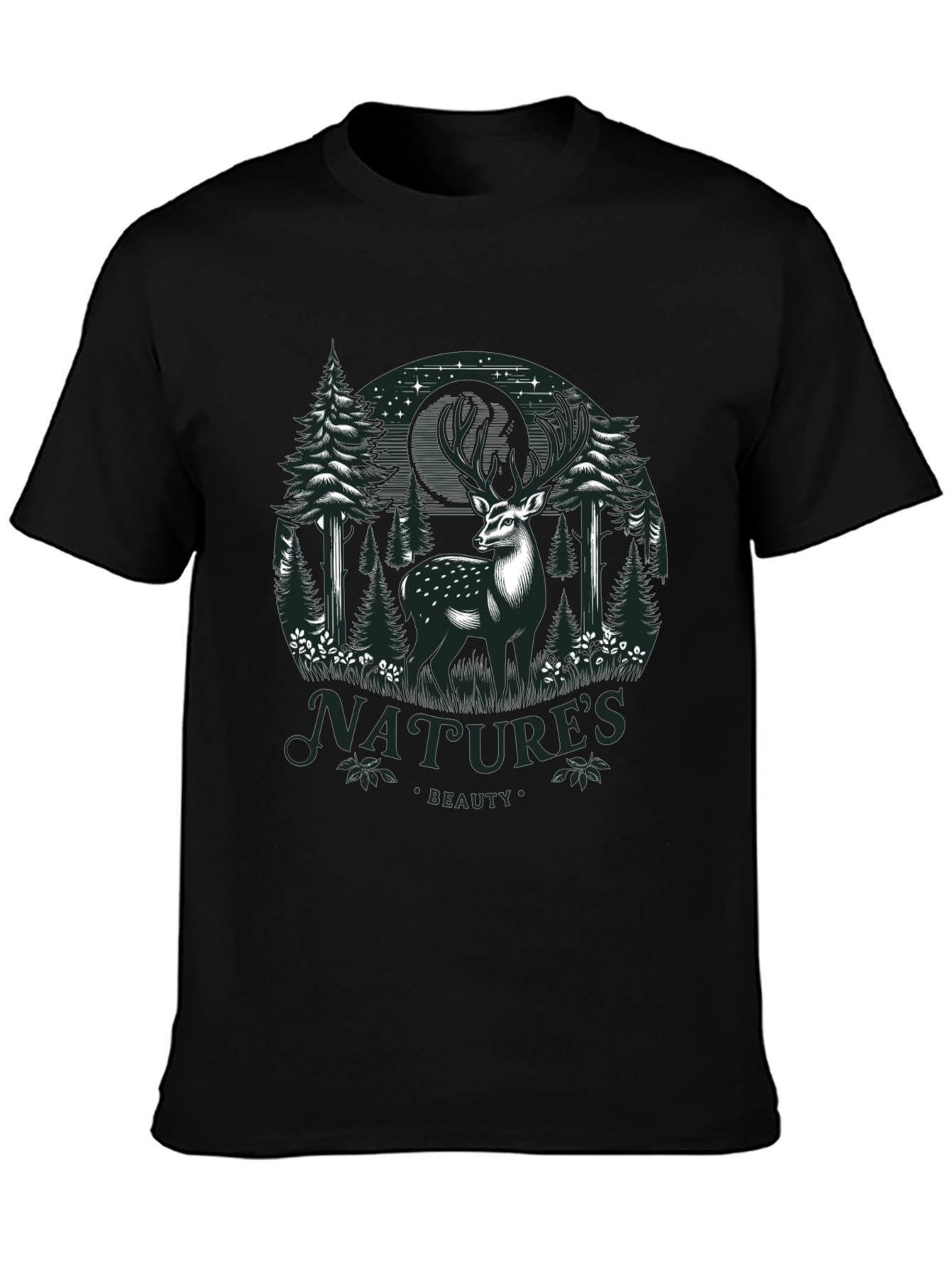 Natures Beauty Deer Graphic Black T-Shirt