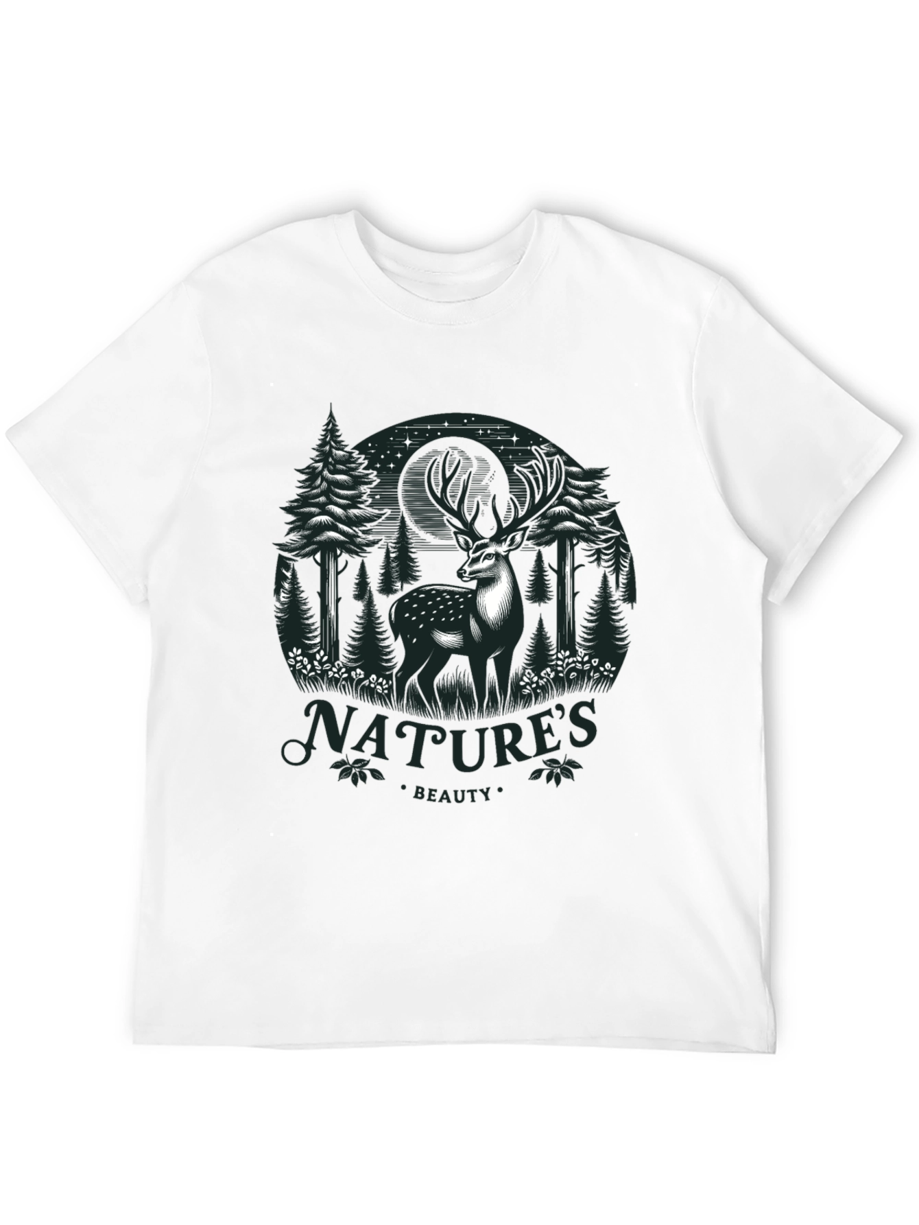 Natures Beauty Deer Graphic Black T-Shirt