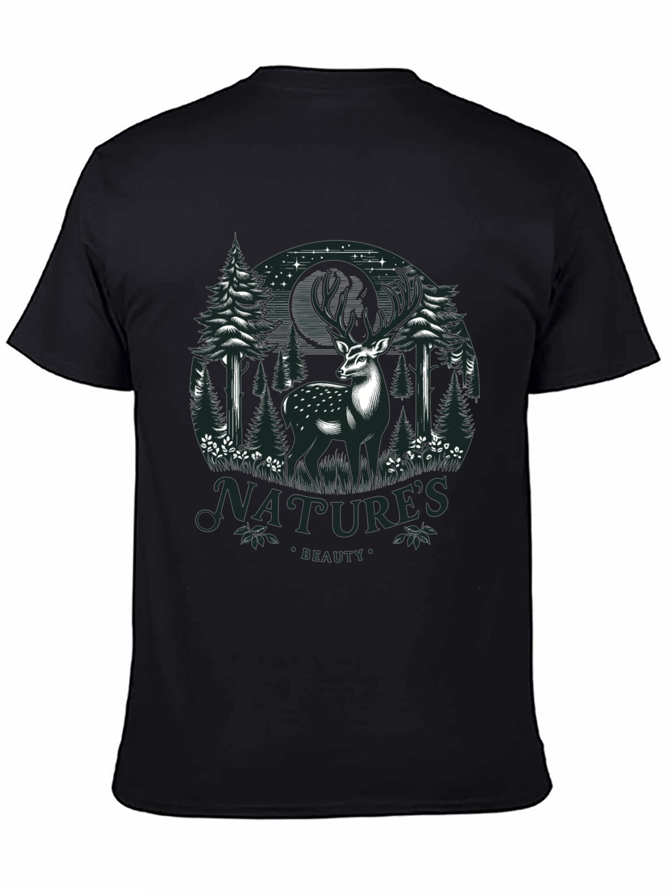 Natures Beauty Deer Graphic Black T-Shirt