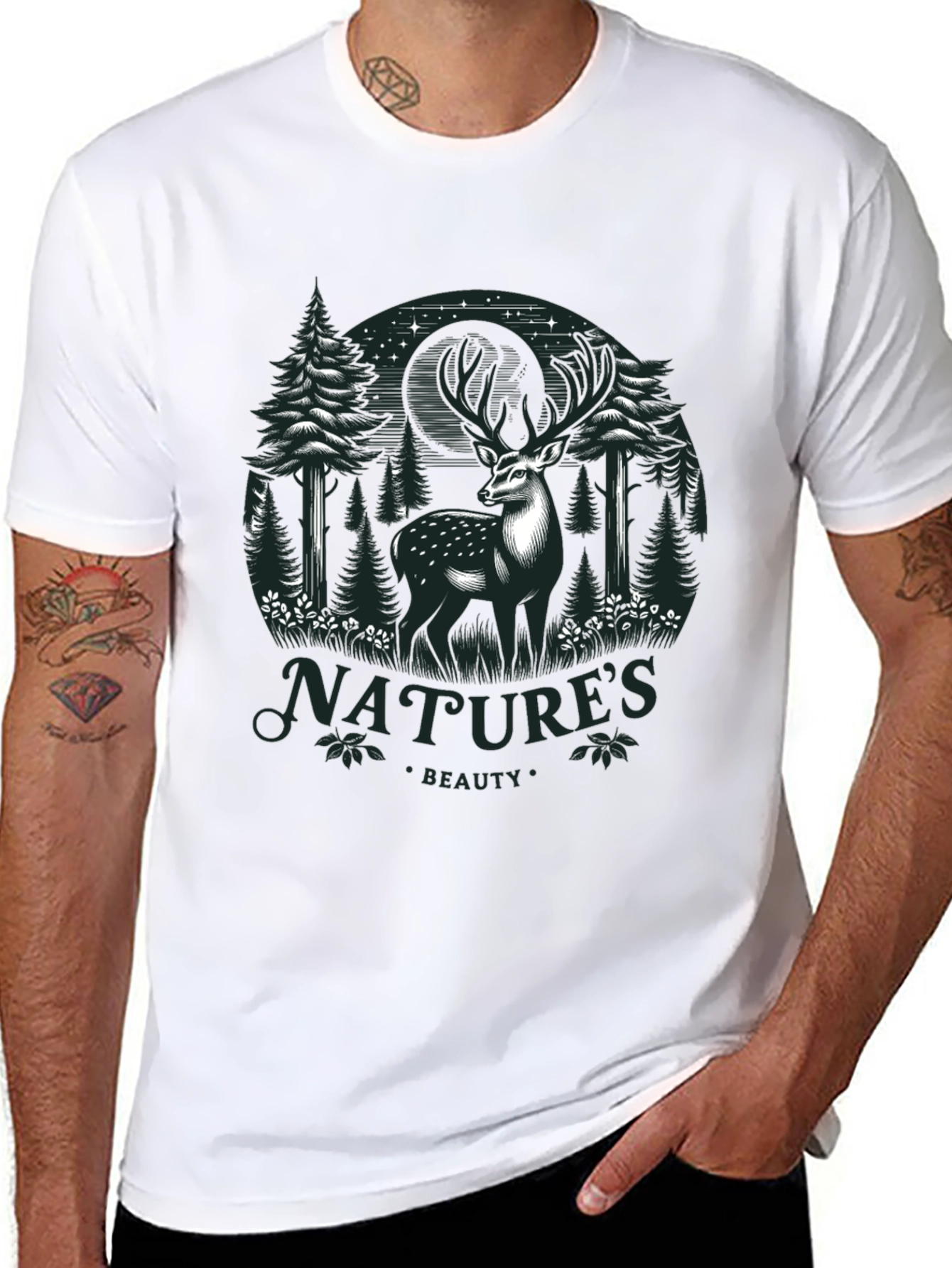 Natures Beauty Deer Graphic Black T-Shirt
