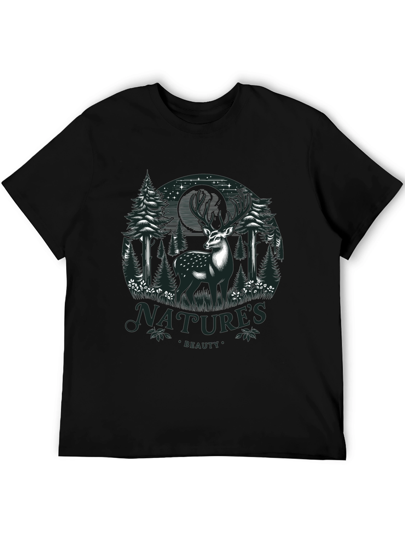 Natures Beauty Deer Graphic Black T-Shirt
