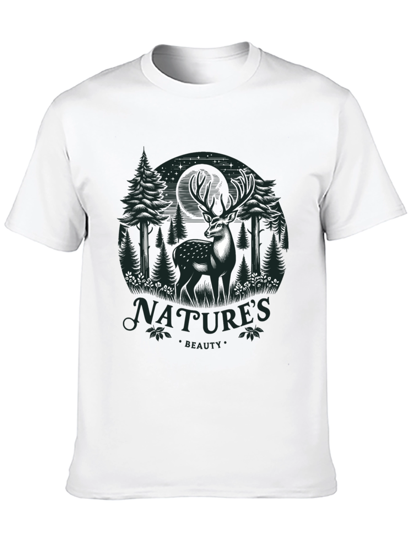Natures Beauty Deer Graphic Black T-Shirt