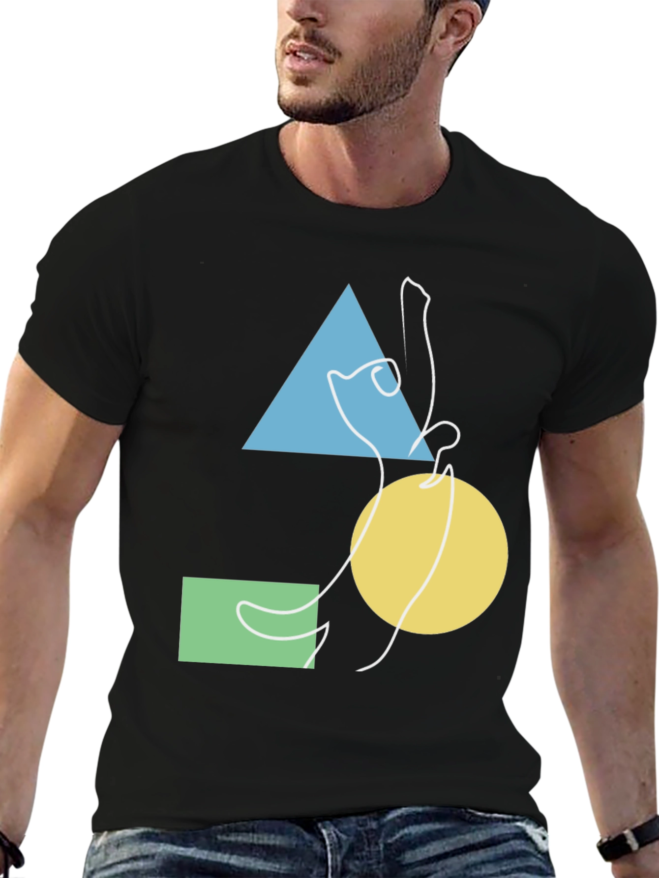 Abstract Geometric Cat Graphic Tee