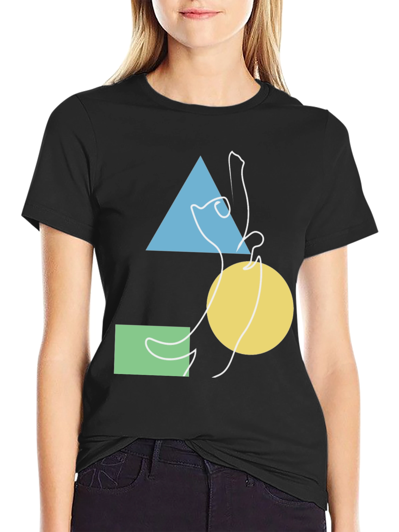Abstract Geometric Cat Graphic Tee