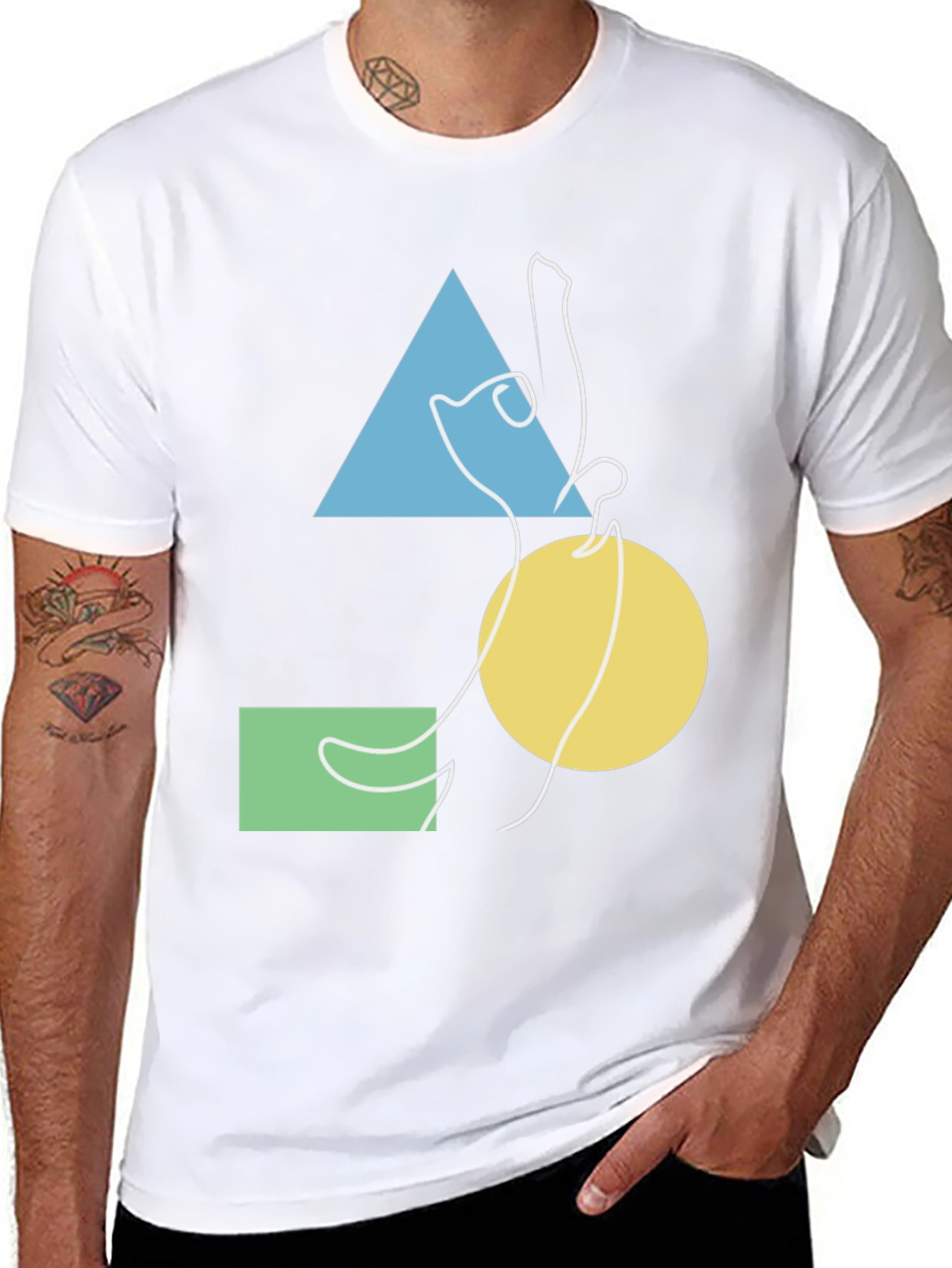 Abstract Geometric Cat Graphic Tee