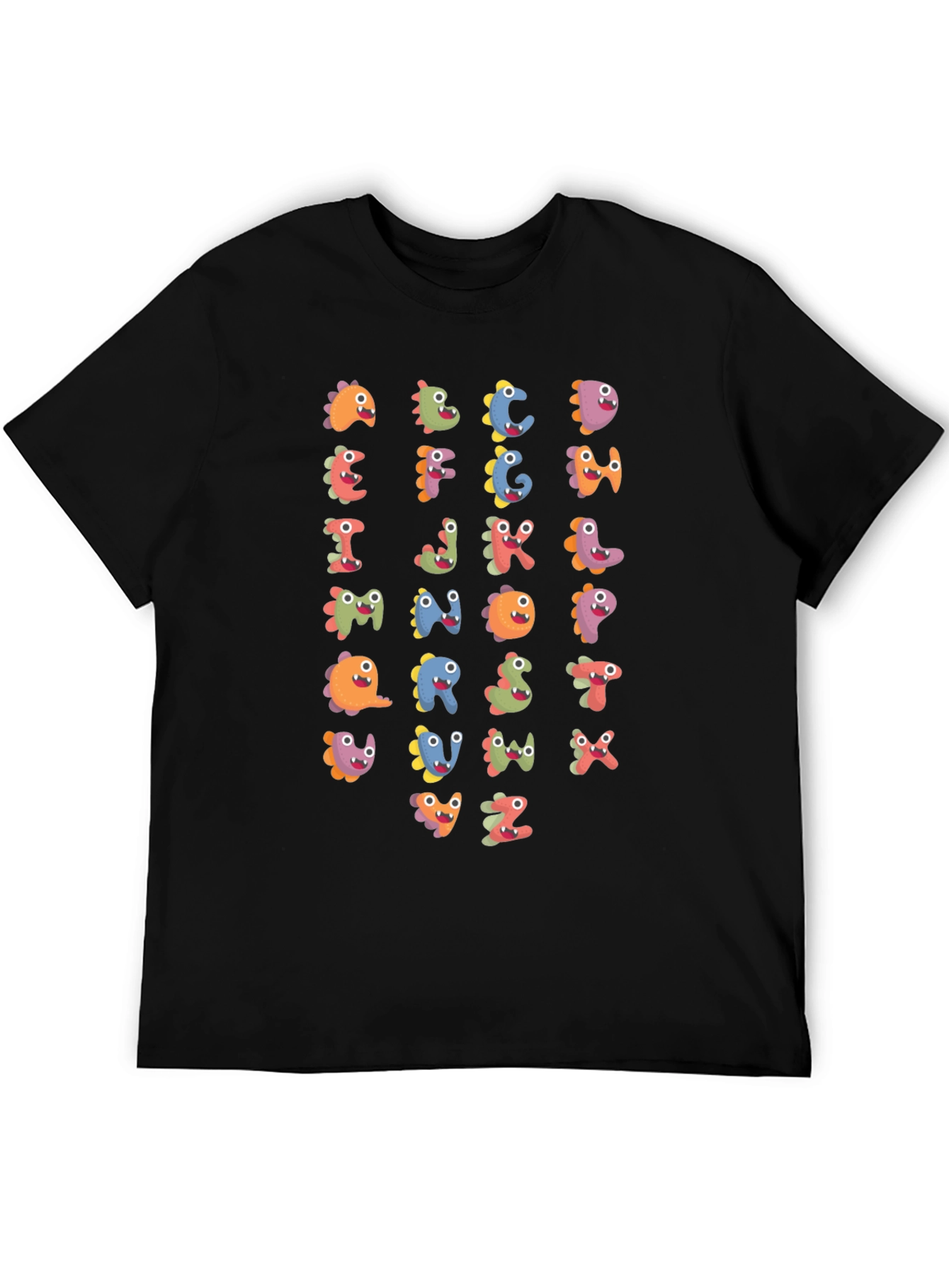 Fun Alphabet Dinosaur Print Black T-Shirt
