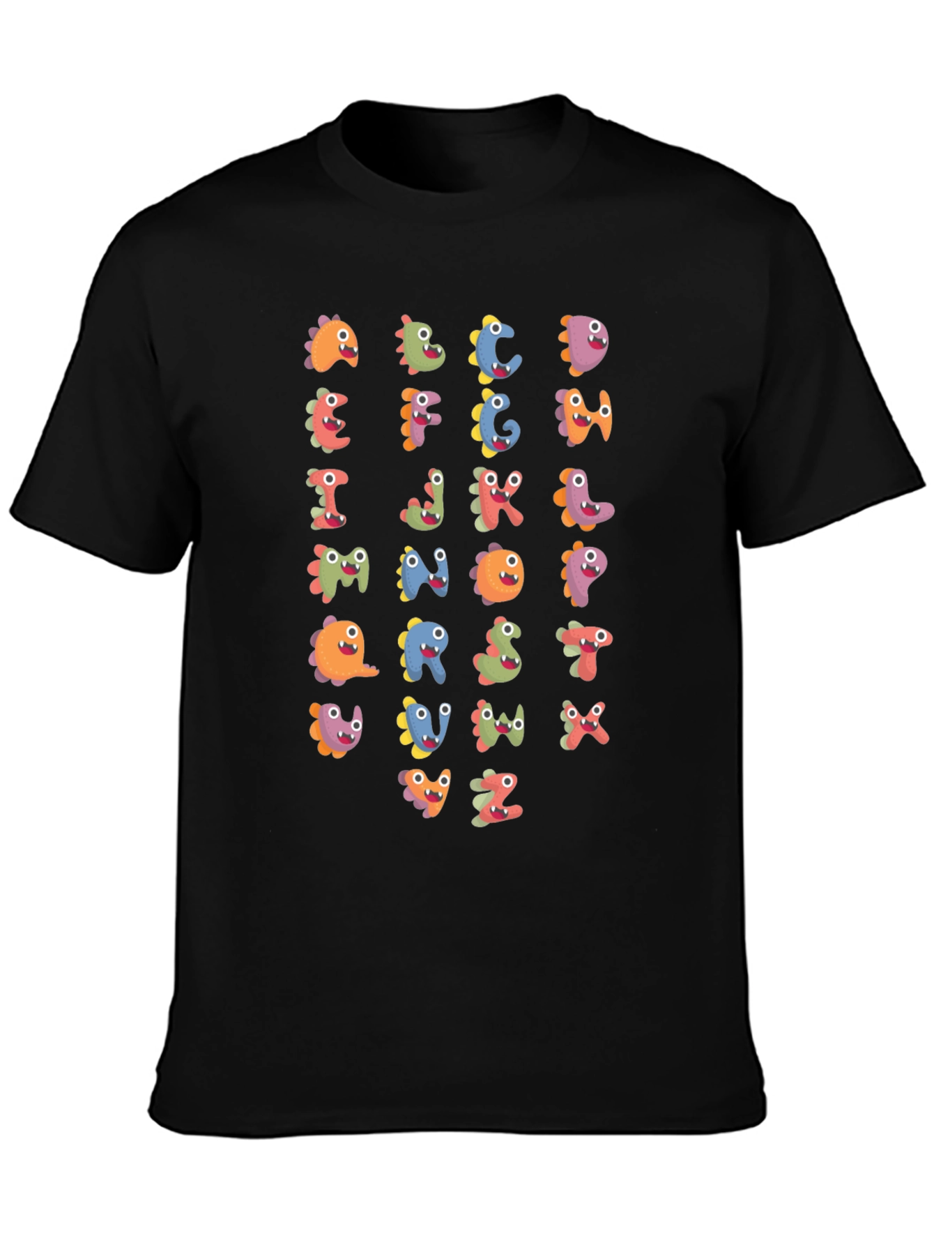 Fun Alphabet Dinosaur Print Black T-Shirt