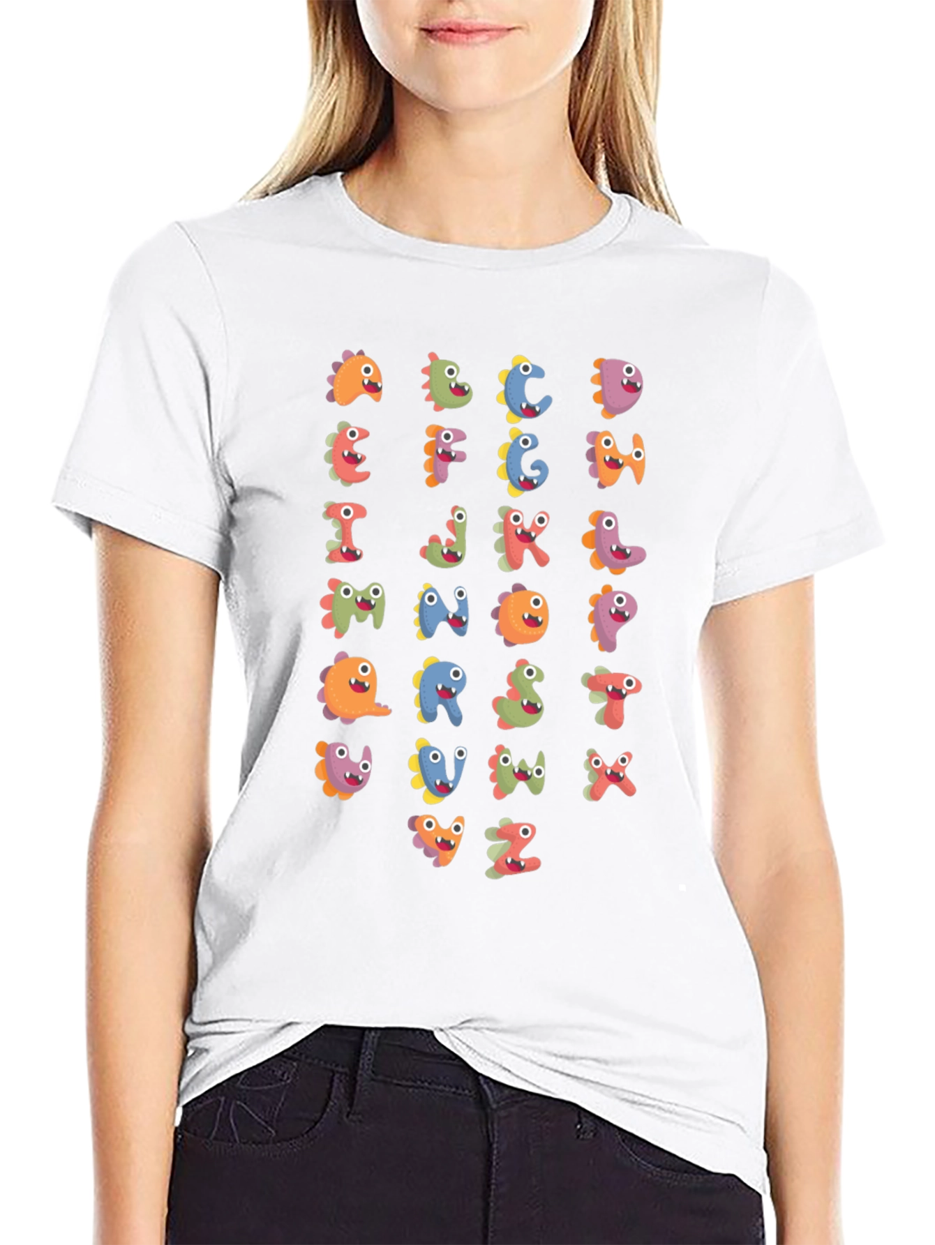 Fun Alphabet Dinosaur Print Black T-Shirt