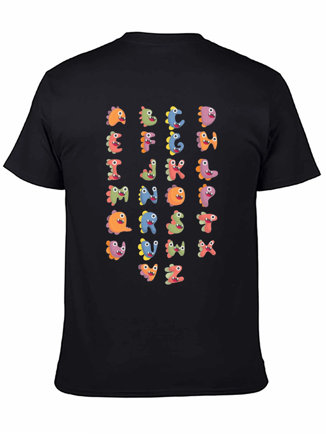 Fun Alphabet Dinosaur Print Black T-Shirt