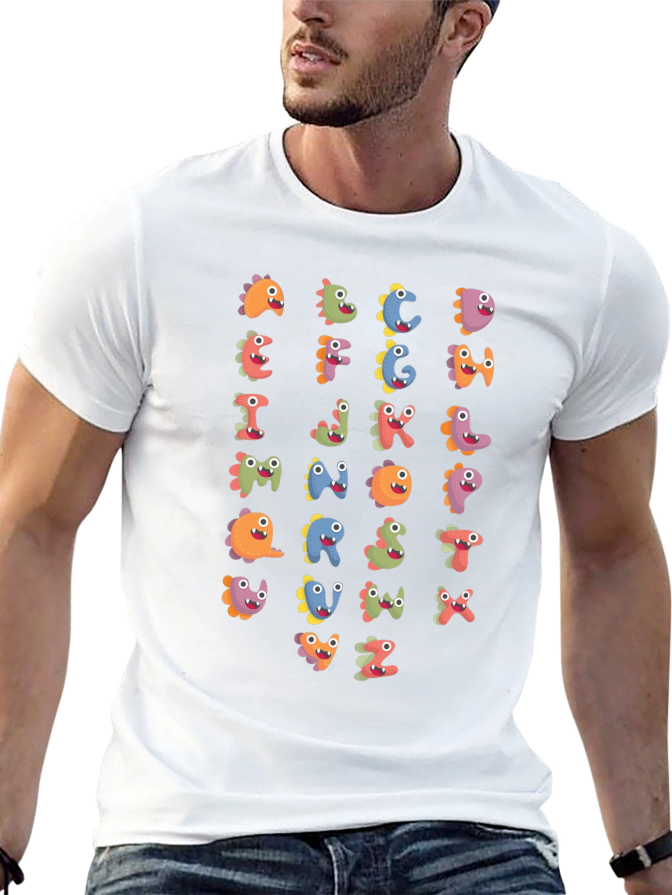 Fun Alphabet Dinosaur Print Black T-Shirt