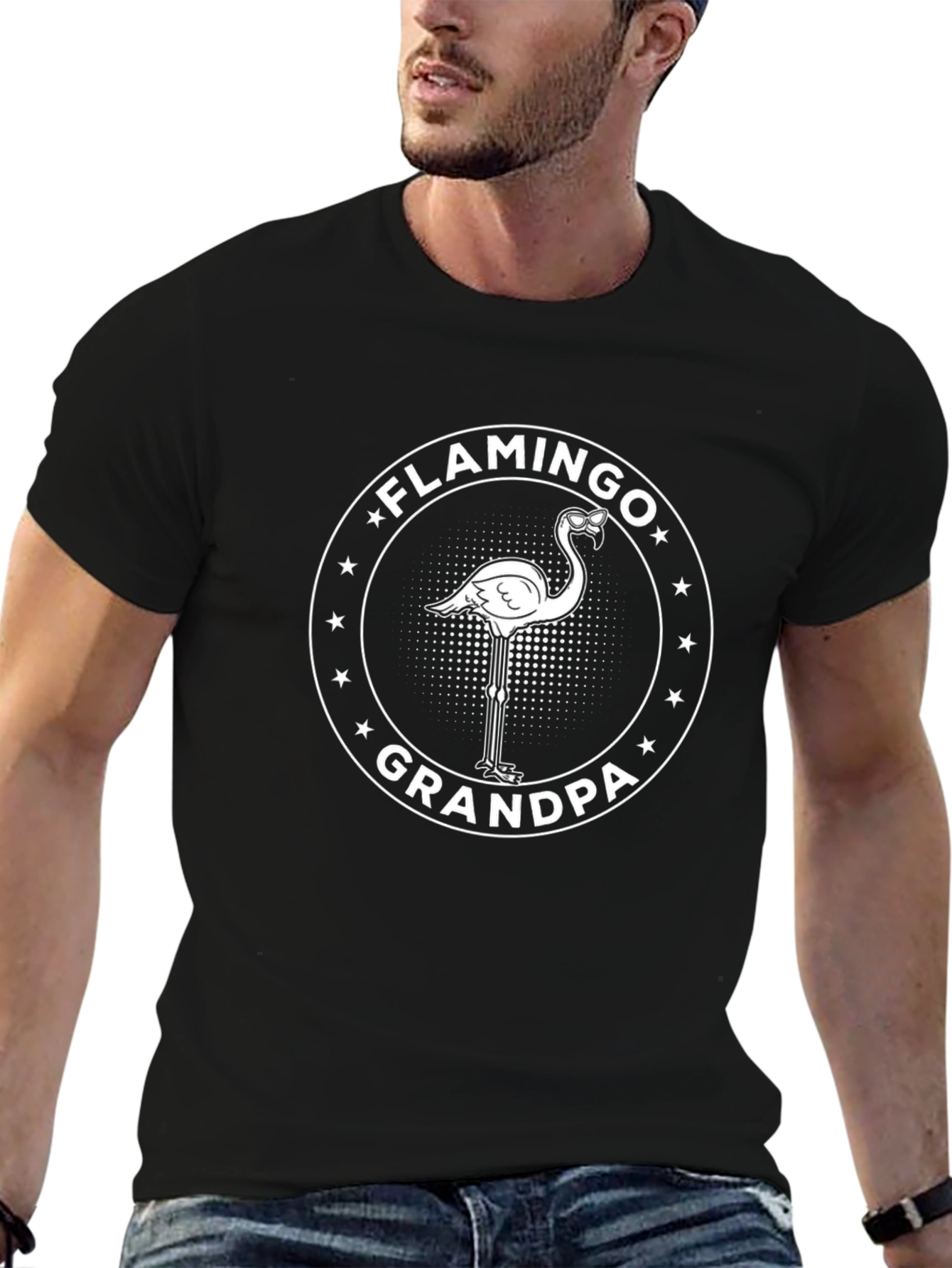 Flamingo Grandpa Graphic Tee - Cool Black T-Shirt