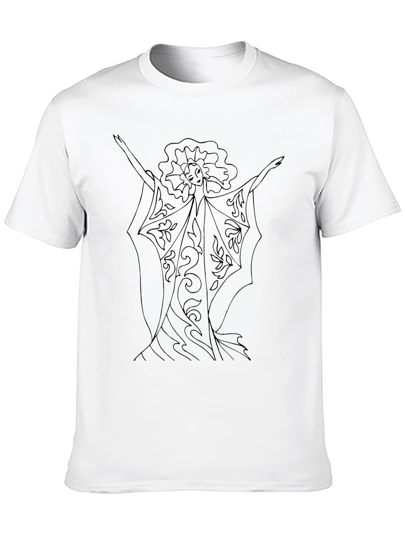 Black T-Shirt with Angelic Floral Design