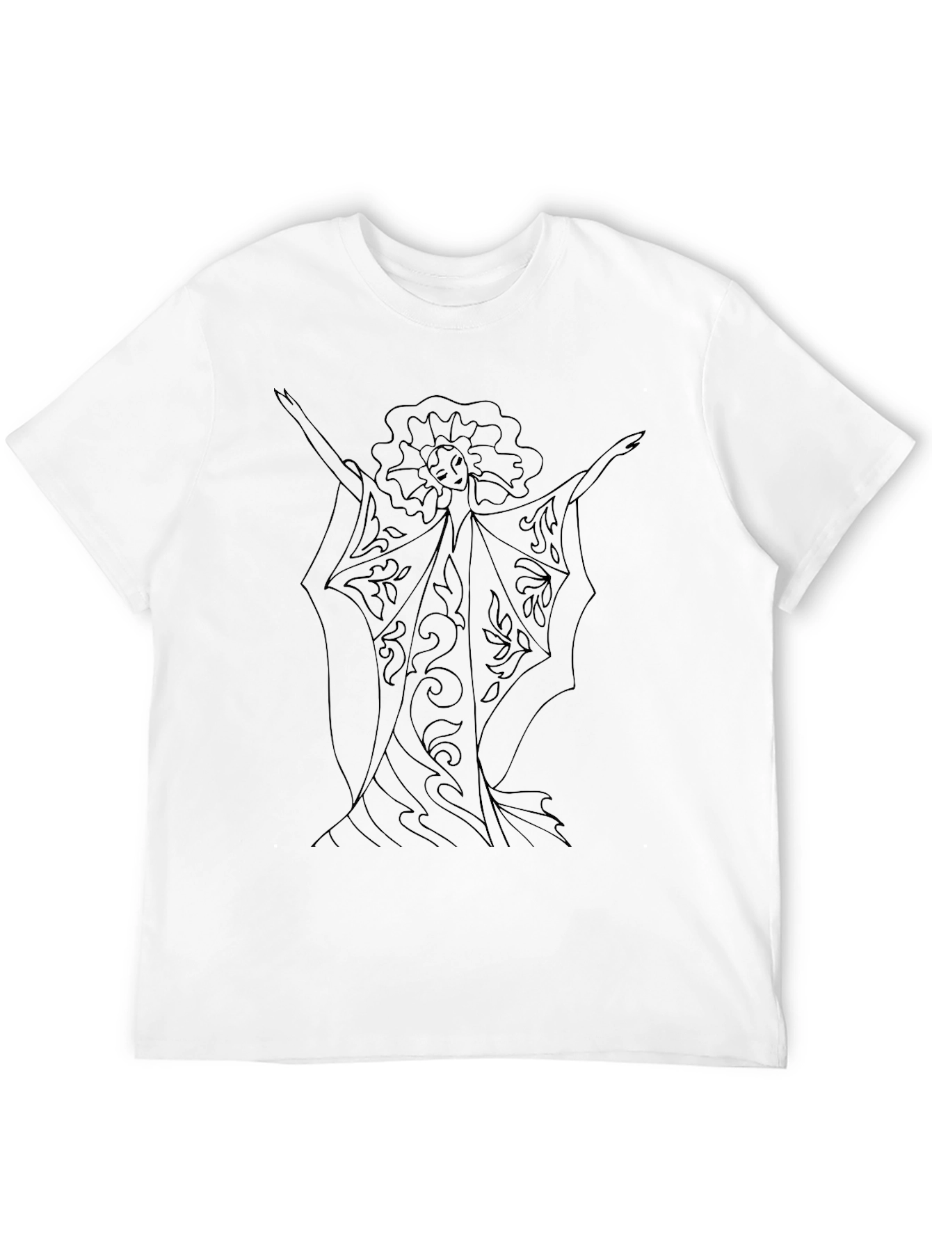 Black T-Shirt with Angelic Floral Design