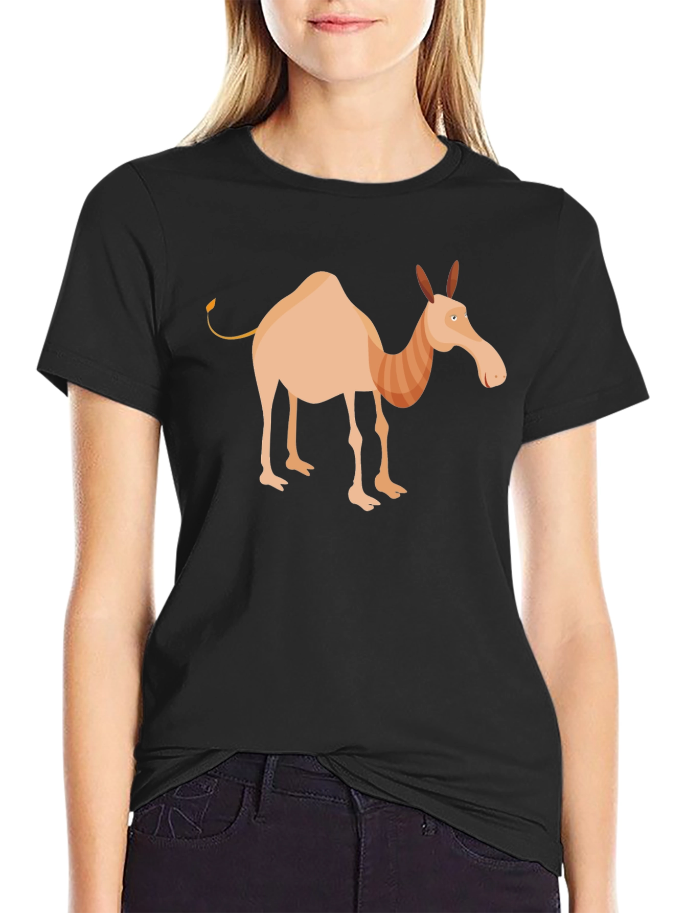 Cartoon Camel Graphic Tee - Unisex Black T-Shirt