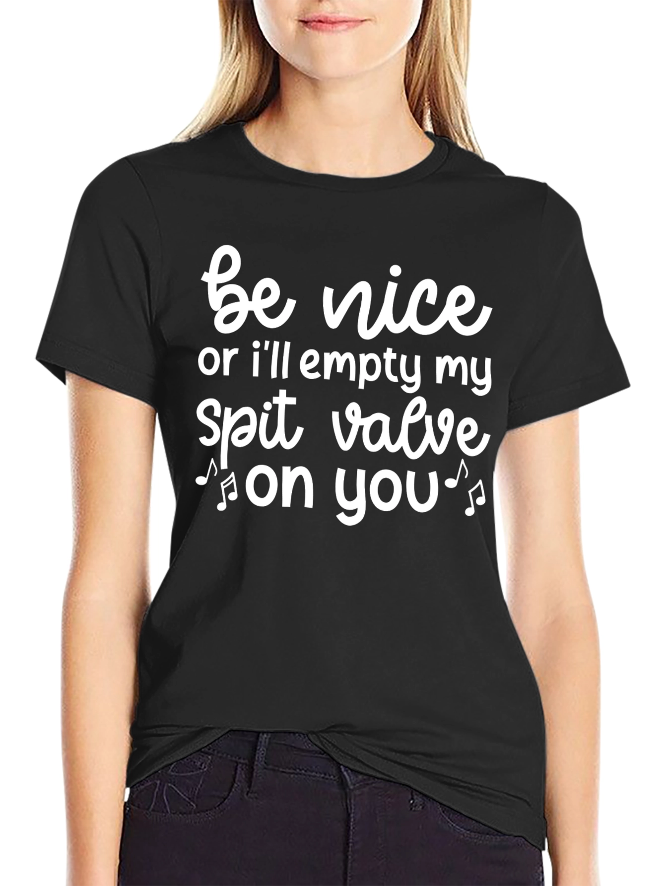 Funny Be Nice Spit Valve Musician Black T-Shirt