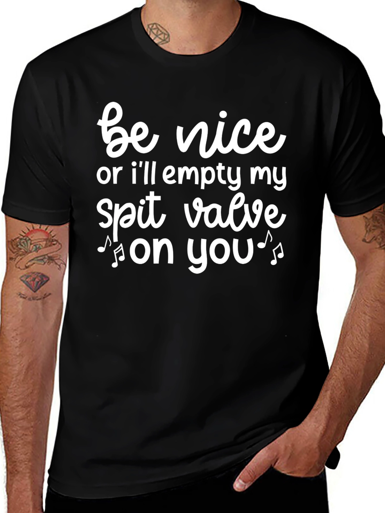 Funny Be Nice Spit Valve Musician Black T-Shirt