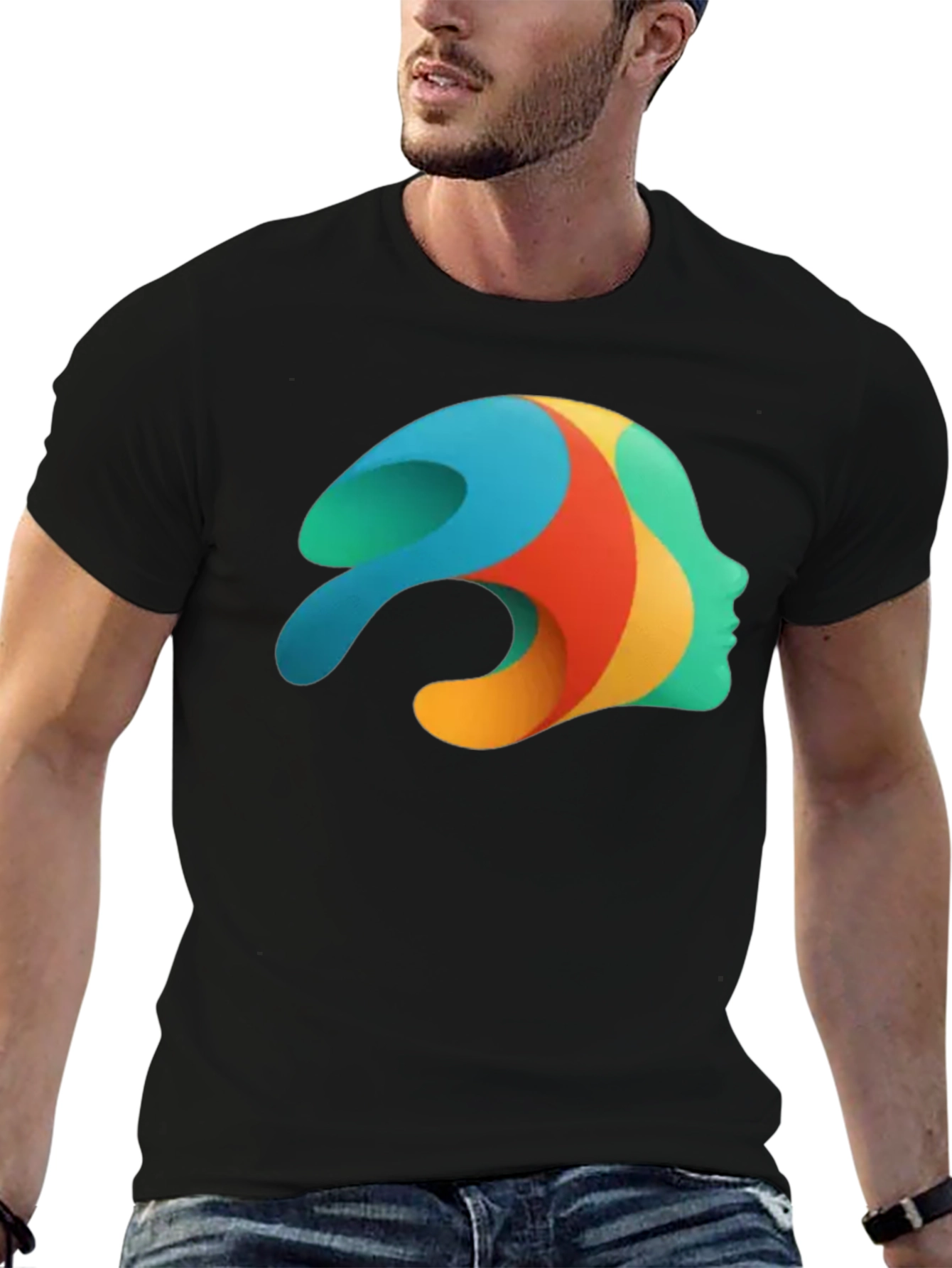 Abstract Face Graphic Black T-Shirt - Unique Art Tee