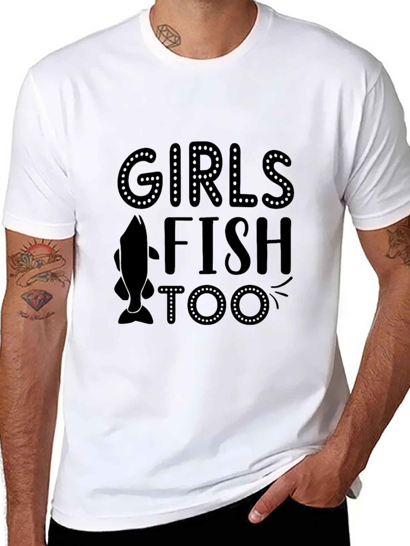 Girls Fish Too Black Graphic Tee