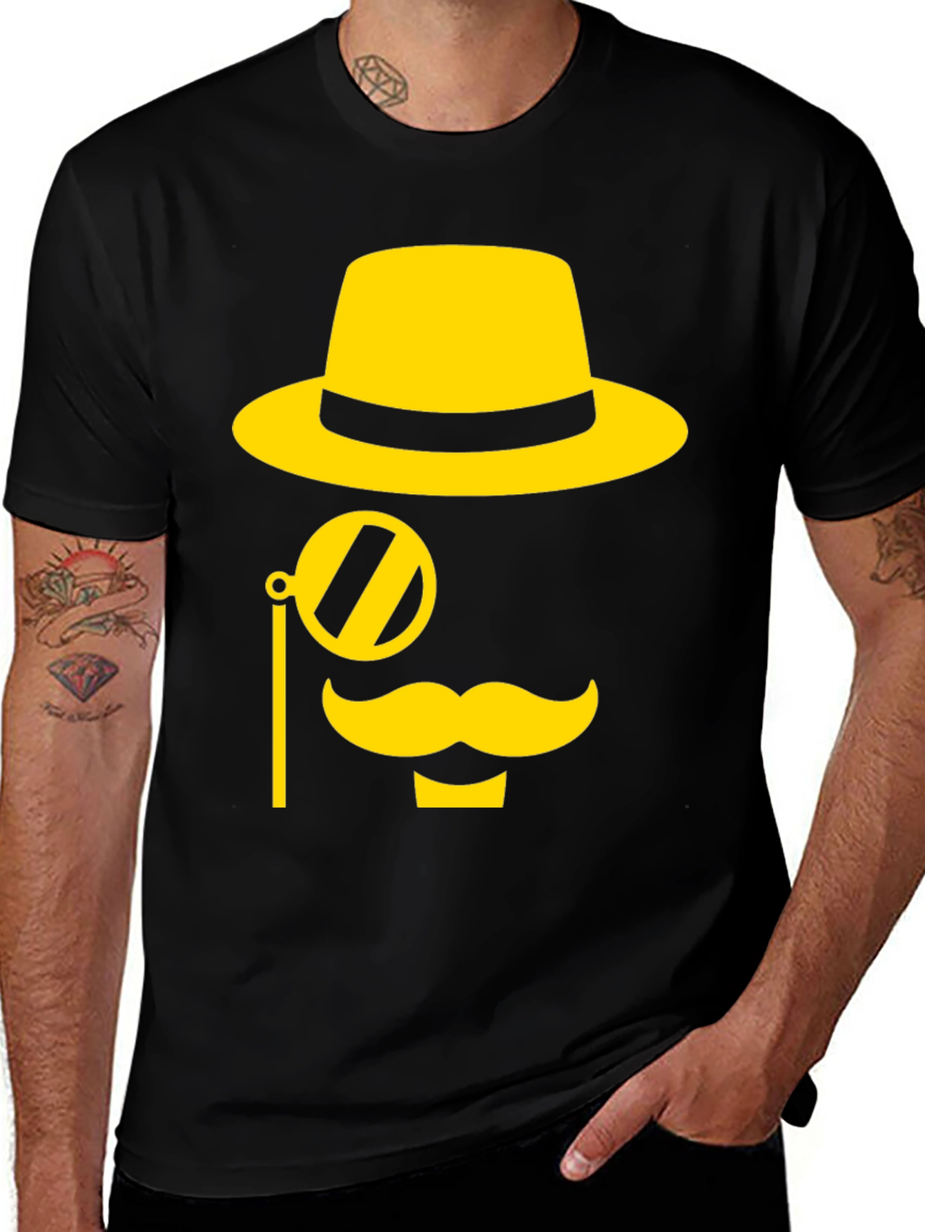 Gentleman Graphic Tee - Black T-Shirt with Yellow Design